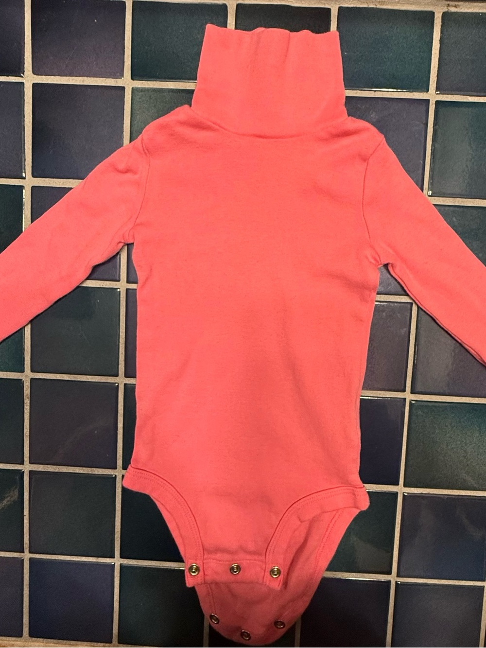 Kids Long-Sleeve Turtleneck One-Piece Bodysuit - Coral Pink